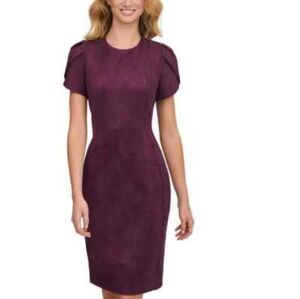 Calvin Klein Faux Suede Tulip Sleeve Exquisite Women's Sheath Dress size 10